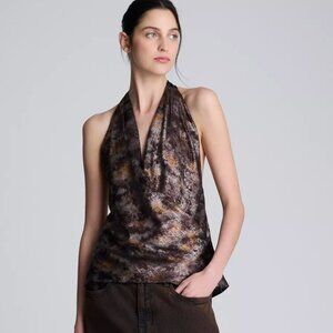 Kenneth Cole Women's Crossover Printed Metallic Foil Halter Top Size M